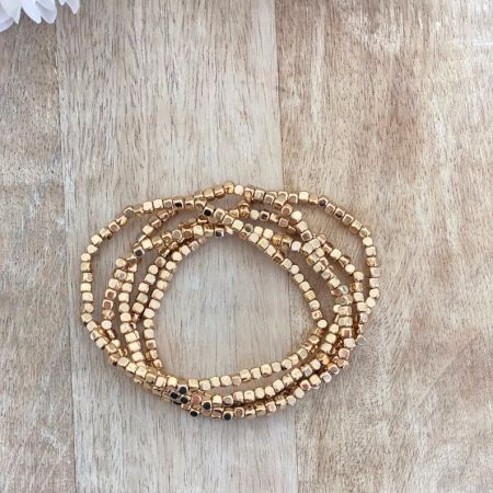 Faceted Beaded Stretchable bracelet For women, Set of 5 Pcs 22k gold plated